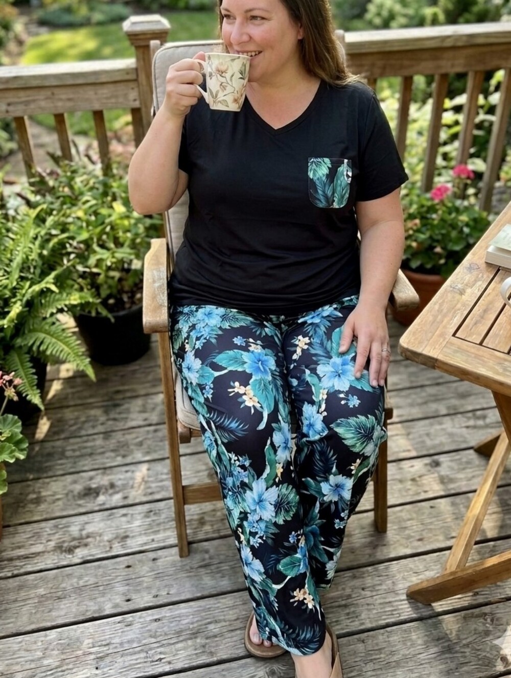 Women's 2 Piece Pajama Set Long Pants Floral Print Lounge Pants Size 1X
